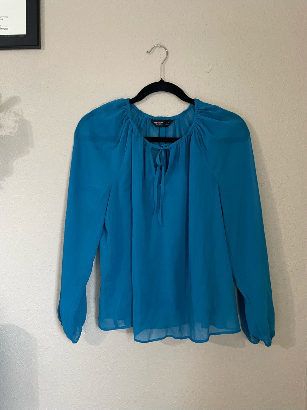 Simply Vera Vera Wang Tie Front Shirred Blouse Size XS Blouson Chiffon Sheer